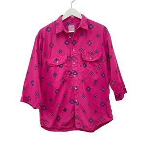 Benetton Vintage 80s Women's Size L Floral Print 3/4 Sleeve Button Down Shirt